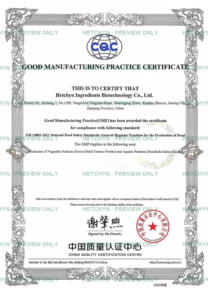 GMP English certificate — Hetchyn Ingredients Biotechnology Co., Ltd.