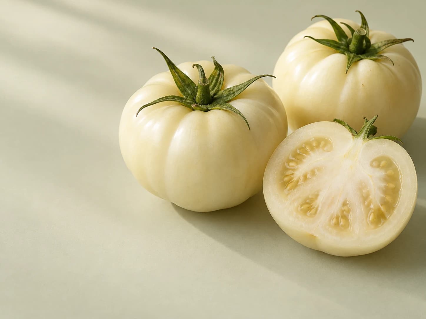 White tomatoes, whole and halved — illustrative image